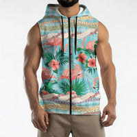 Flamingo Hawaii Summer Sleeveless Zip Hoodie Hawaiian Lei Pakala Motifs Tropical Style