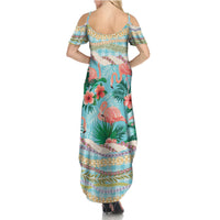 Flamingo Hawaii Summer Summer Maxi Dress Hawaiian Lei Pakala Motifs Tropical Style