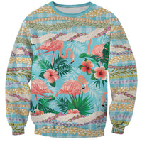 Flamingo Hawaii Summer Sweatshirt Hawaiian Lei Pakala Motifs Tropical Style