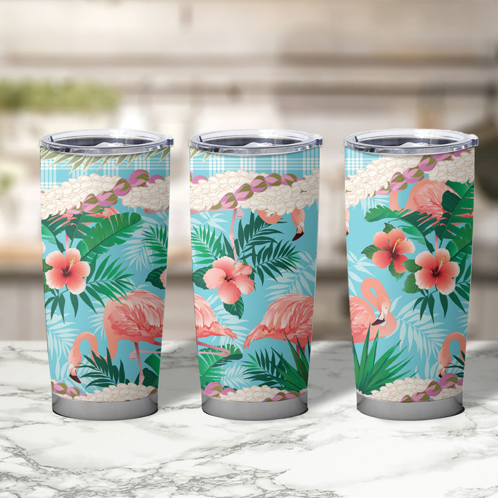 Flamingo Hawaii Summer Tumbler Cup Hawaiian Lei Pakala Motifs Tropical Style