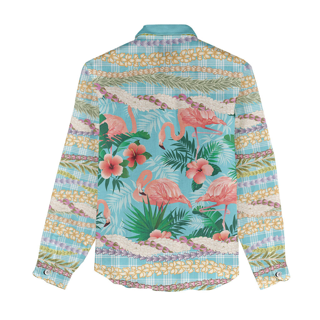 Flamingo Hawaii Summer Women Casual Shirt Hawaiian Lei Pakala Motifs Tropical Style
