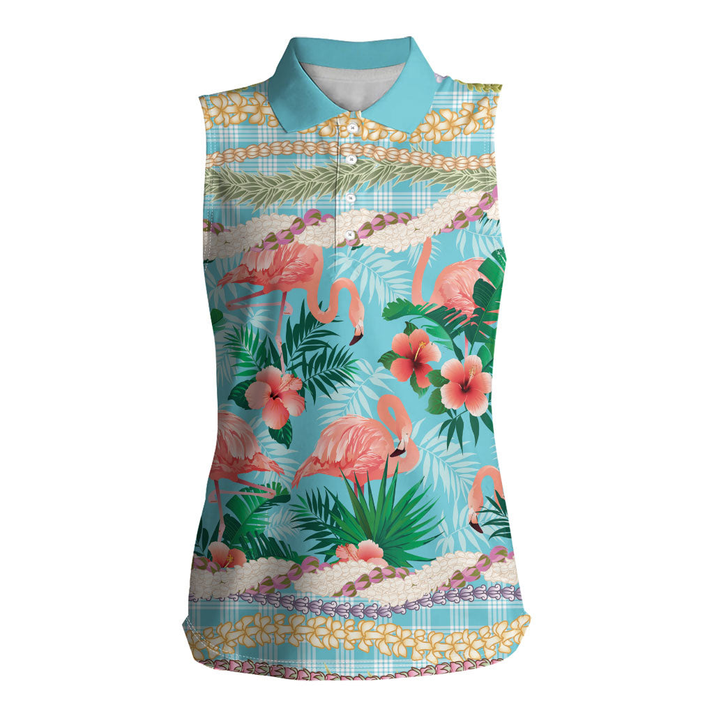 Flamingo Hawaii Summer Women Sleeveless Polo Shirt Hawaiian Lei Pakala Motifs Tropical Style