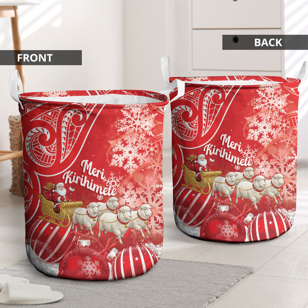 New Zealand Christmas In July Laundry Basket Funny Santa Sheep Meri Kirihimete Red