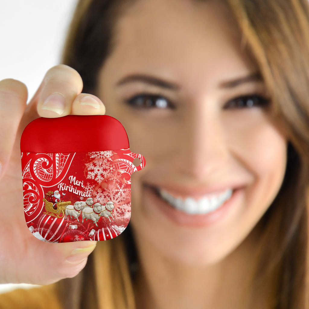 New Zealand Christmas In July AirPods Case Funny Santa Sheep Meri Kirihimete Red