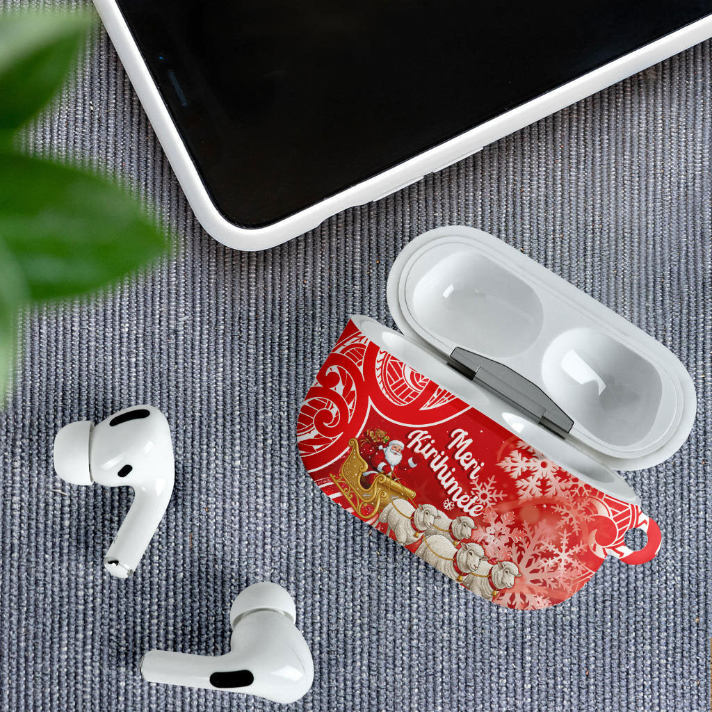 New Zealand Christmas In July AirPods Case Funny Santa Sheep Meri Kirihimete Red