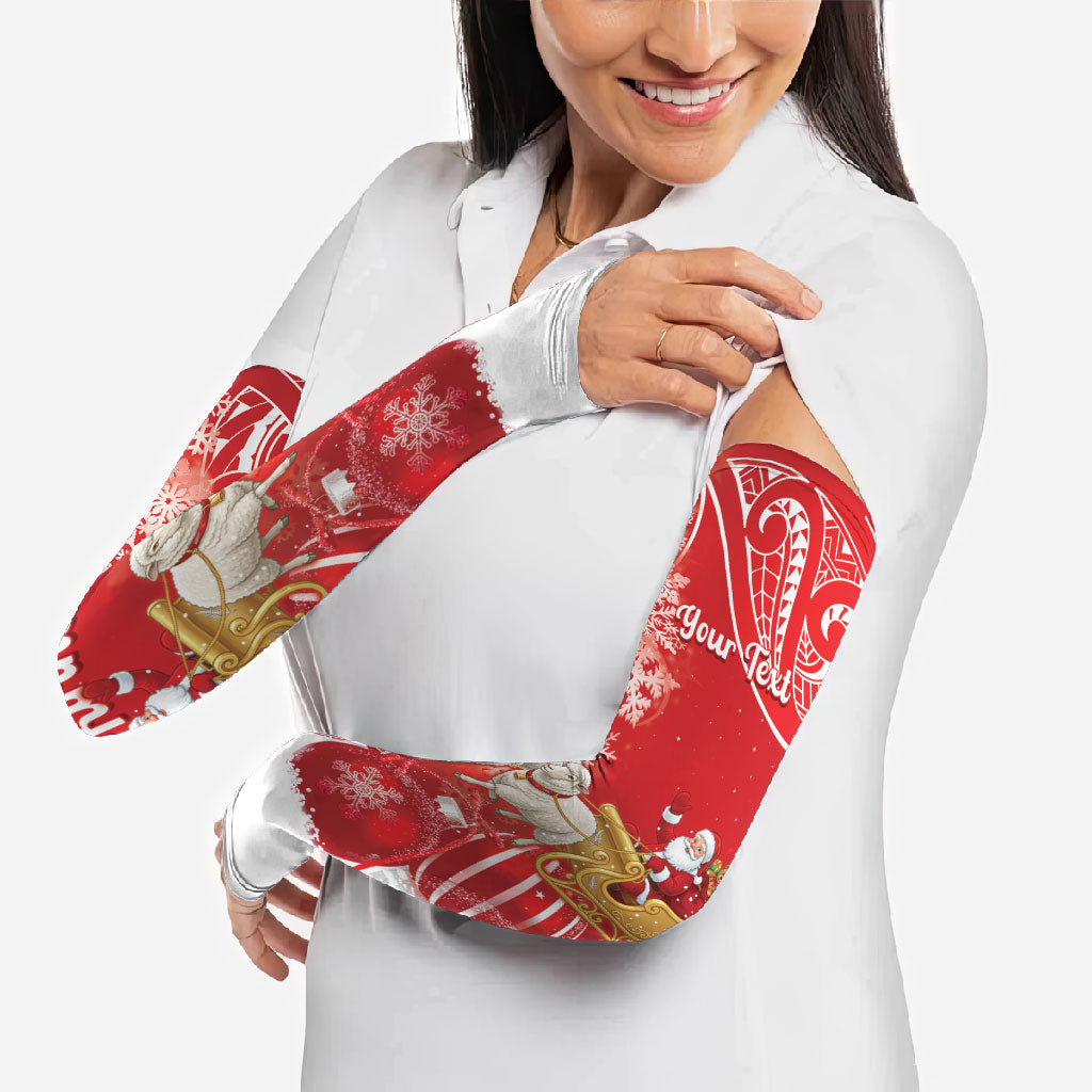 New Zealand Christmas In July Personalised Arm Sleeves Funny Santa Sheep Meri Kirihimete Red
