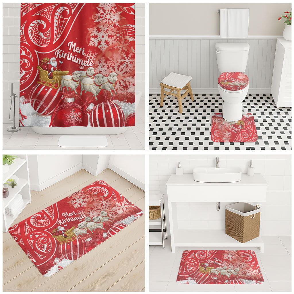 New Zealand Christmas In July Bathroom Set Funny Santa Sheep Meri Kirihimete Red
