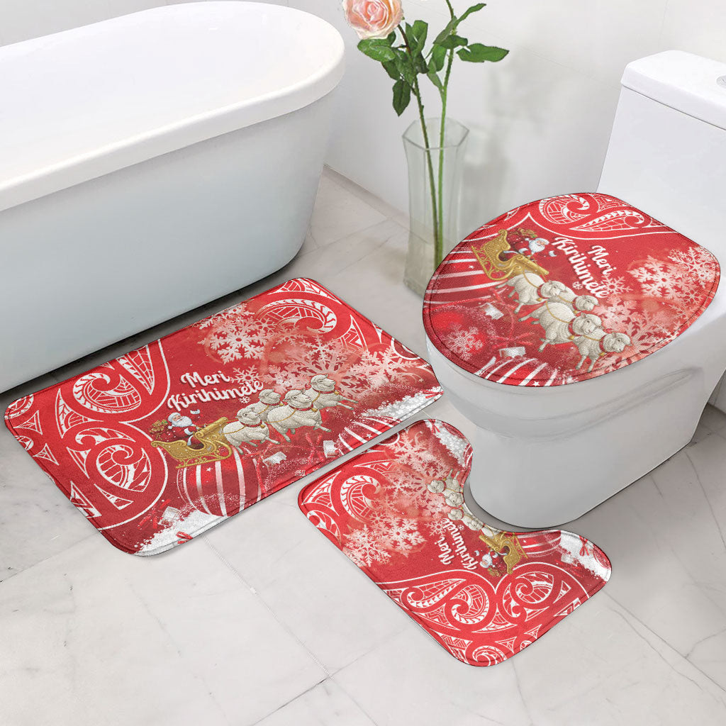 New Zealand Christmas In July Bathroom Set Funny Santa Sheep Meri Kirihimete Red
