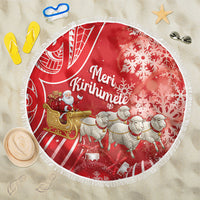 New Zealand Christmas In July Beach Blanket Funny Santa Sheep Meri Kirihimete Red