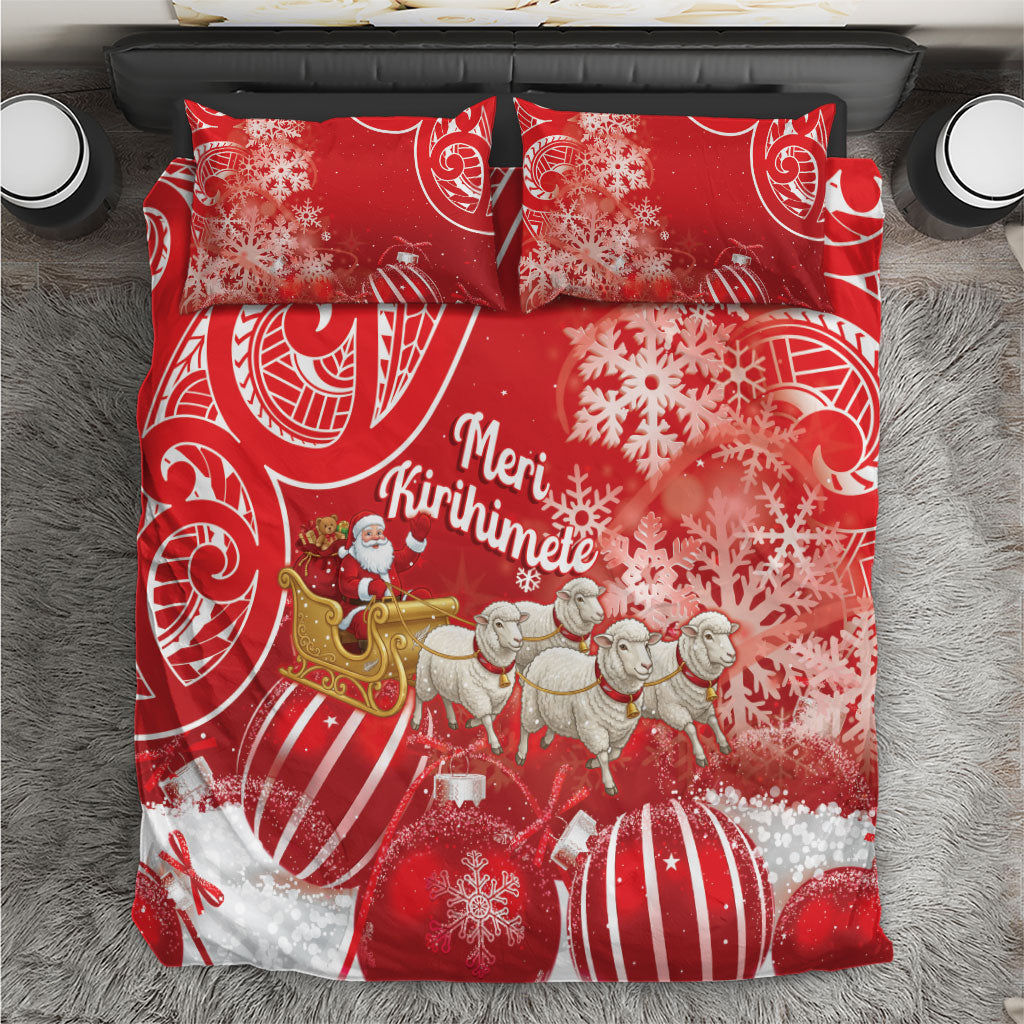 New Zealand Christmas In July Bedding Set Funny Santa Sheep Meri Kirihimete Red