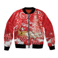 New Zealand Christmas In July Personalised Bomber Jacket Funny Santa Sheep Meri Kirihimete Red