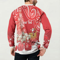 New Zealand Christmas In July Personalised Button Sweatshirt Funny Santa Sheep Meri Kirihimete Red