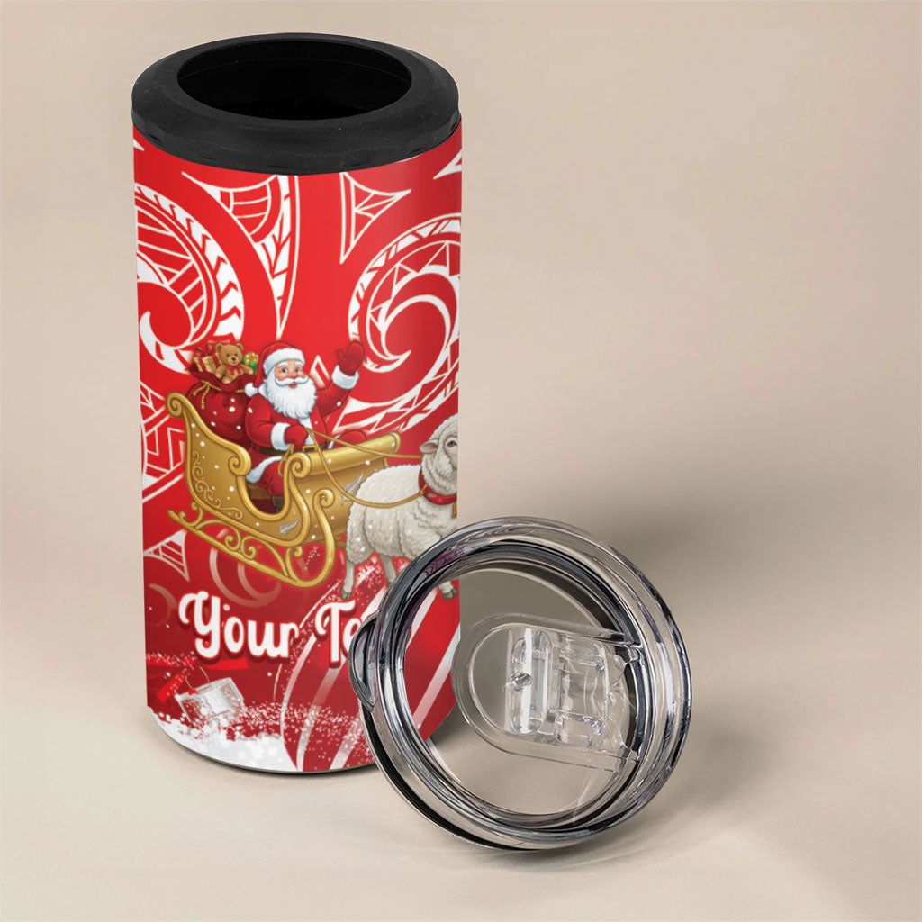 New Zealand Christmas In July Personalised 4 in 1 Can Cooler Tumbler Funny Santa Sheep Meri Kirihimete Red