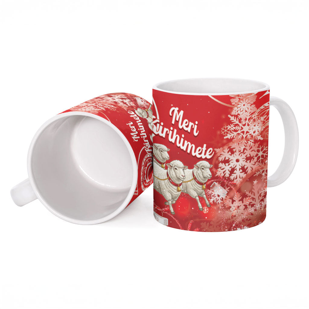 New Zealand Christmas In July Personalised Ceramic Mug Funny Santa Sheep Meri Kirihimete Red