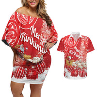 New Zealand Christmas In July Personalised Couples Matching Off Shoulder Short Dress and Hawaiian Shirt Funny Santa Sheep Meri Kirihimete Red