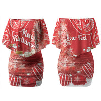 New Zealand Christmas In July Personalised Couples Matching Off Shoulder Short Dress and Long Sleeve Button Shirt Funny Santa Sheep Meri Kirihimete Red LT14 - Polynesian Pride