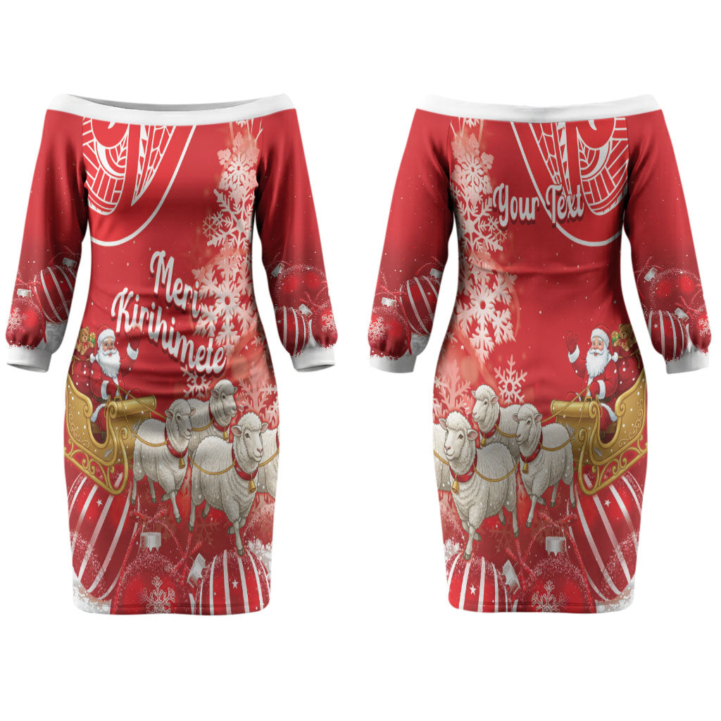 New Zealand Christmas In July Personalised Couples Matching Off The Shoulder Long Sleeve Dress and Hawaiian Shirt Funny Santa Sheep Meri Kirihimete Red LT14 - Polynesian Pride