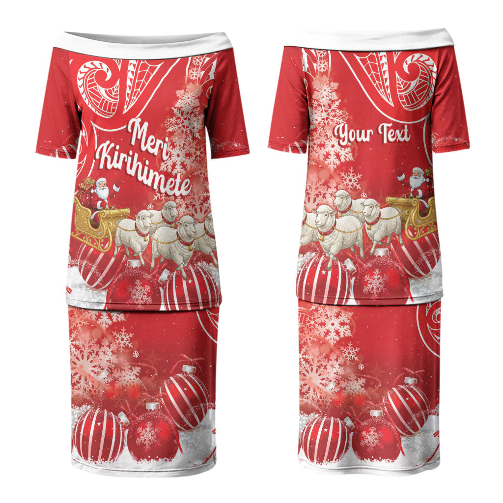 New Zealand Christmas In July Personalised Couples Matching Puletasi and Hawaiian Shirt Funny Santa Sheep Meri Kirihimete Red LT14 - Polynesian Pride