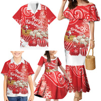 New Zealand Christmas In July Personalised Family Matching Mermaid Dress and Hawaiian Shirt Funny Santa Sheep Meri Kirihimete Red