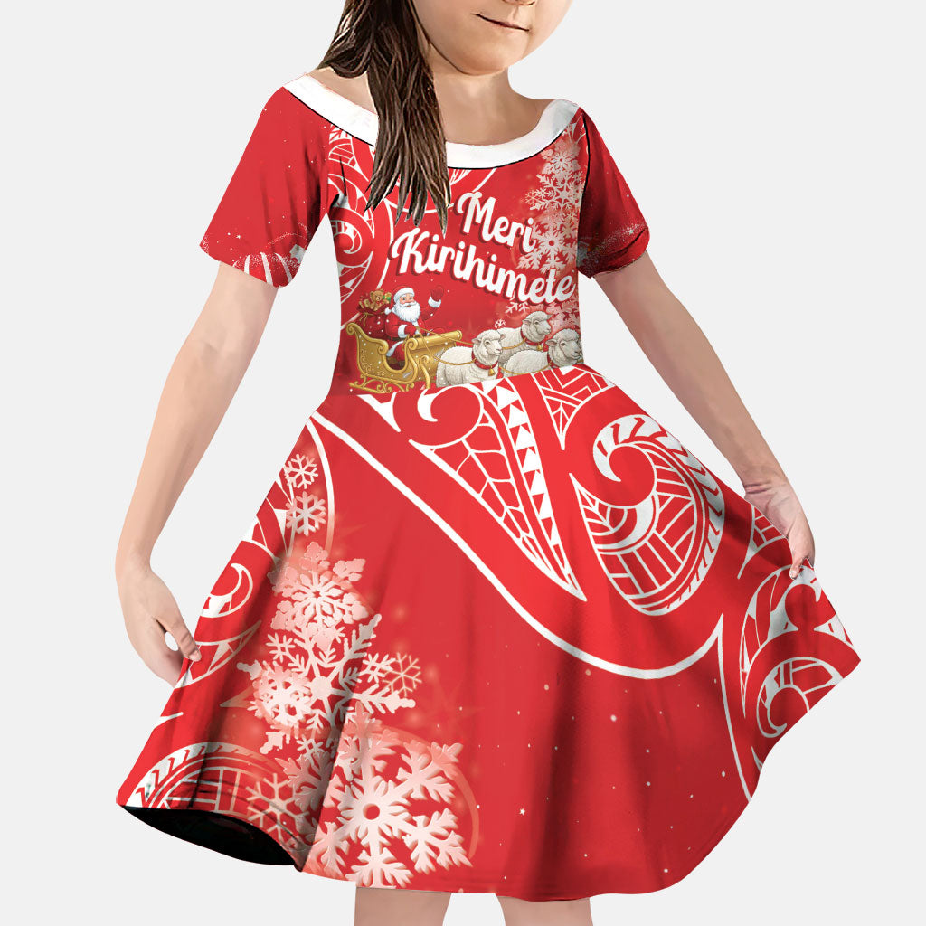 New Zealand Christmas In July Personalised Family Matching Off The Shoulder Long Sleeve Dress and Hawaiian Shirt Funny Santa Sheep Meri Kirihimete Red
