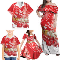 New Zealand Christmas In July Personalised Family Matching Off Shoulder Maxi Dress and Hawaiian Shirt Funny Santa Sheep Meri Kirihimete Red