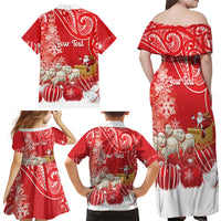 New Zealand Christmas In July Personalised Family Matching Off Shoulder Maxi Dress and Hawaiian Shirt Funny Santa Sheep Meri Kirihimete Red
