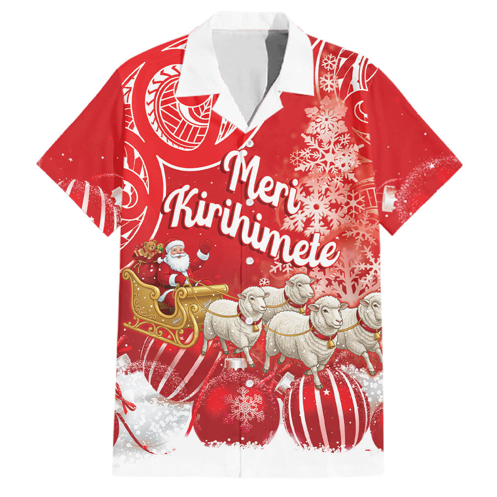 New Zealand Christmas In July Personalised Family Matching Off Shoulder Maxi Dress and Hawaiian Shirt Funny Santa Sheep Meri Kirihimete Red