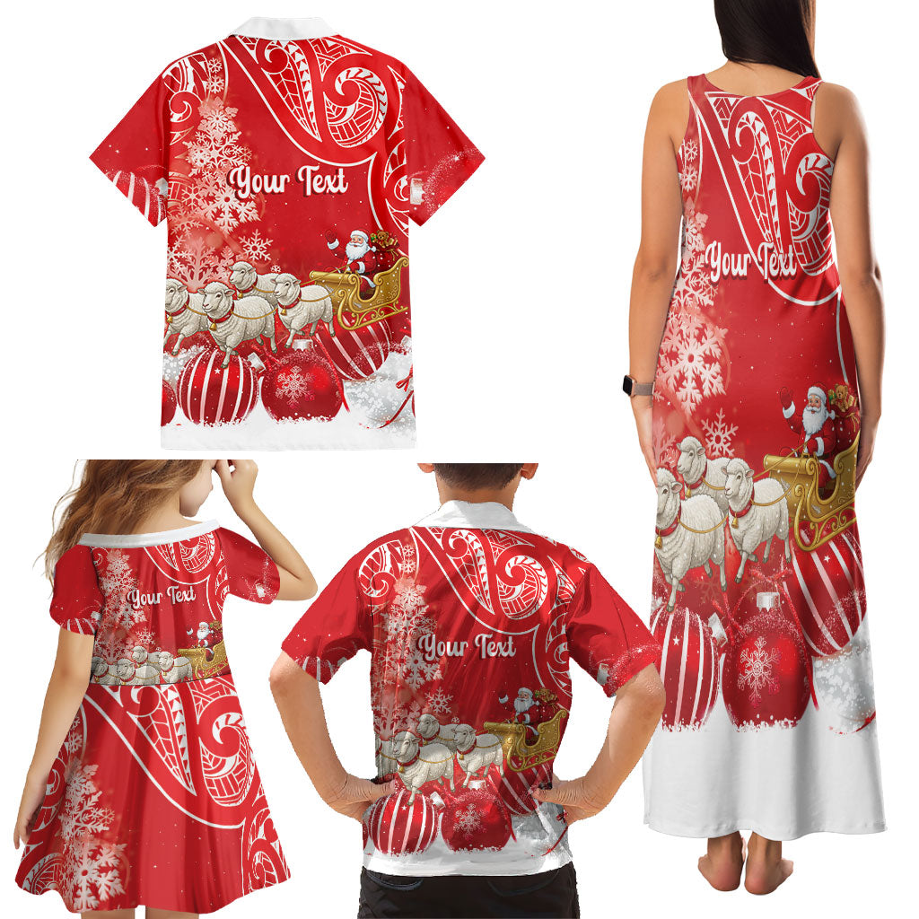 New Zealand Christmas In July Personalised Family Matching Tank Maxi Dress and Hawaiian Shirt Funny Santa Sheep Meri Kirihimete Red