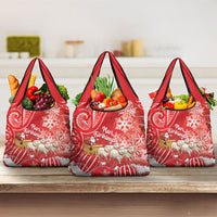 New Zealand Christmas In July Grocery Bag Funny Santa Sheep Meri Kirihimete Red