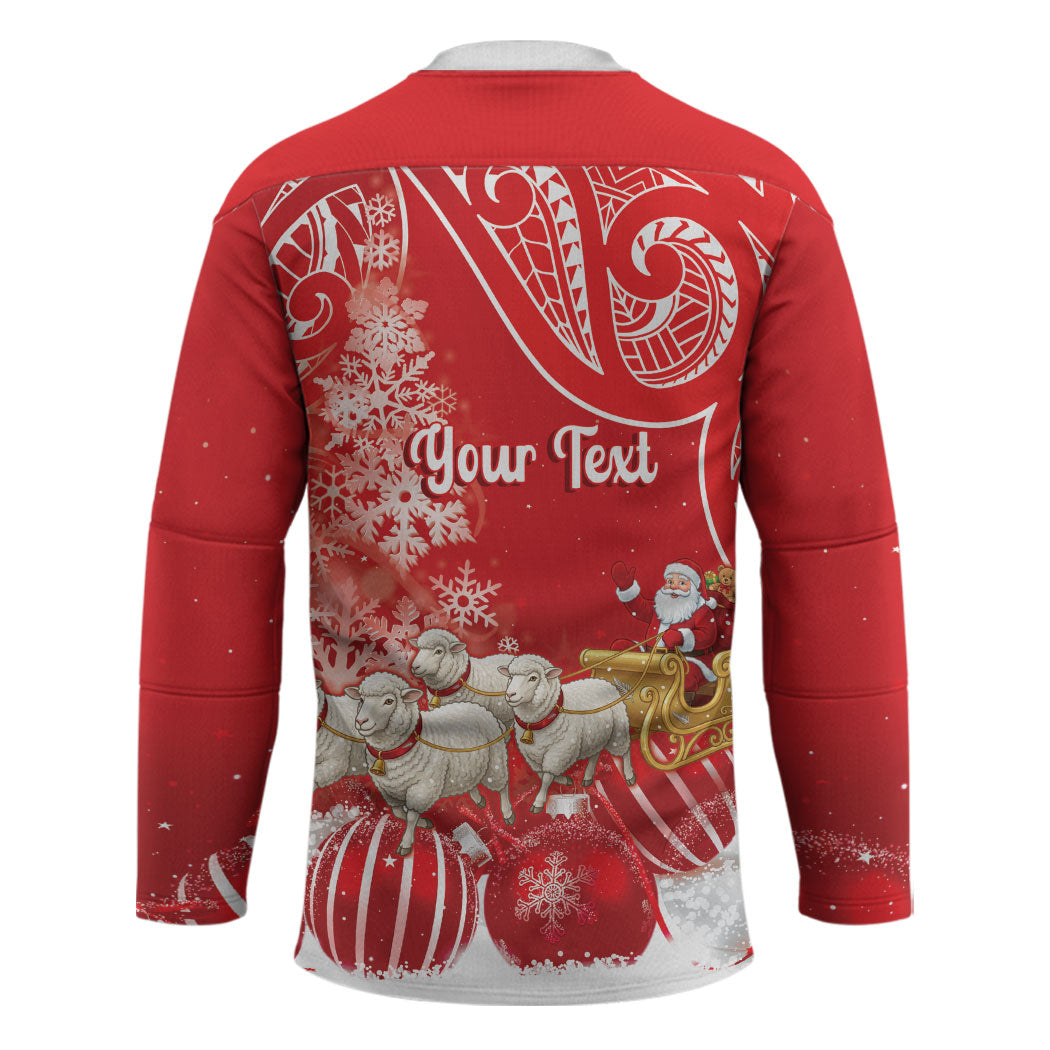 New Zealand Christmas In July Personalised Hockey Jersey Funny Santa Sheep Meri Kirihimete Red