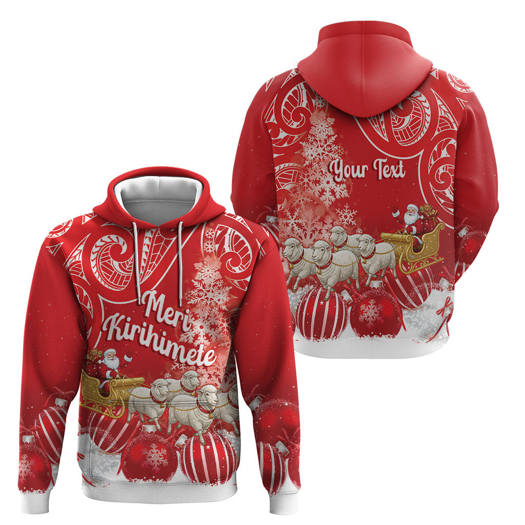 New Zealand Christmas In July Personalised Hoodie Funny Santa Sheep Meri Kirihimete Red