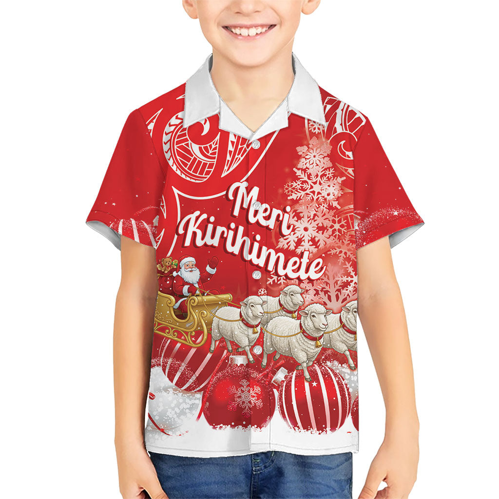 New Zealand Christmas In July Personalised Kid Hawaiian Shirt Funny Santa Sheep Meri Kirihimete Red