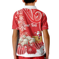 New Zealand Christmas In July Personalised Kid Polo Shirt Funny Santa Sheep Meri Kirihimete Red