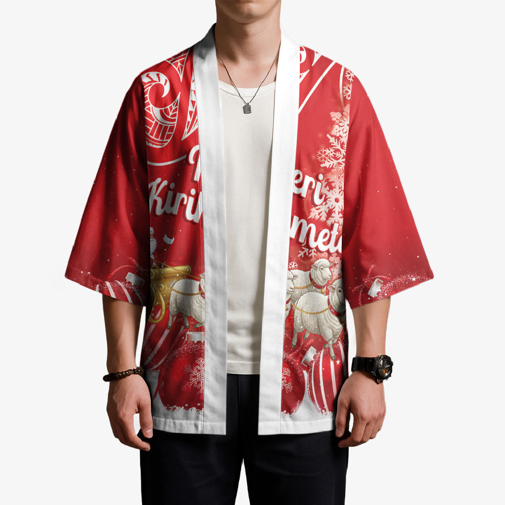 New Zealand Christmas In July Personalised Kimono Funny Santa Sheep Meri Kirihimete Red