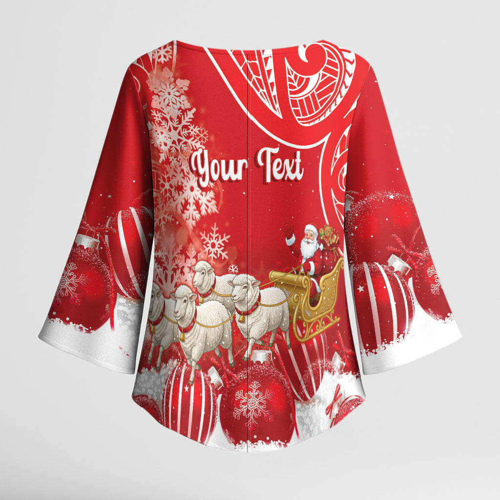 New Zealand Christmas In July Personalised Kimono Sleeve Blouse Funny Santa Sheep Meri Kirihimete Red