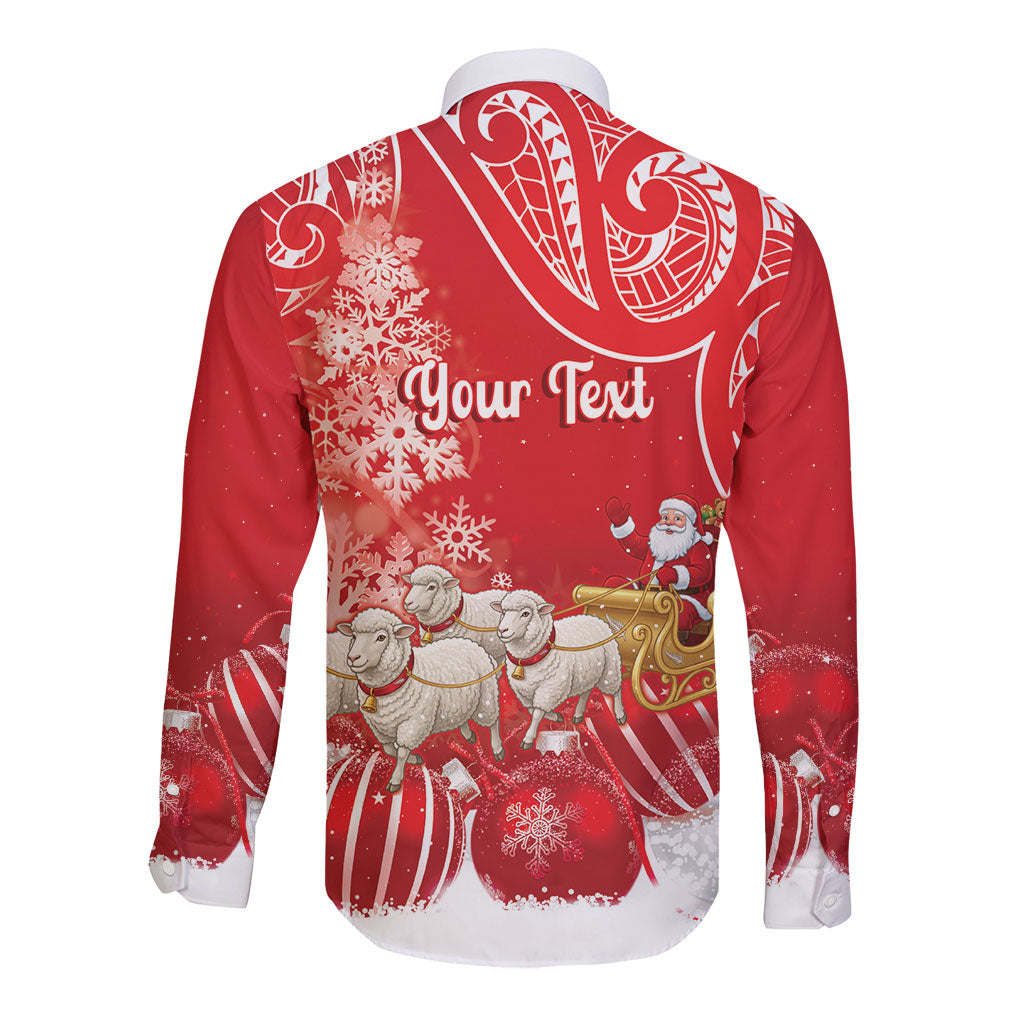 New Zealand Christmas In July Personalised Long Sleeve Button Shirt Funny Santa Sheep Meri Kirihimete Red