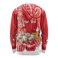 New Zealand Christmas In July Personalised Long Sleeve Shirt Funny Santa Sheep Meri Kirihimete Red