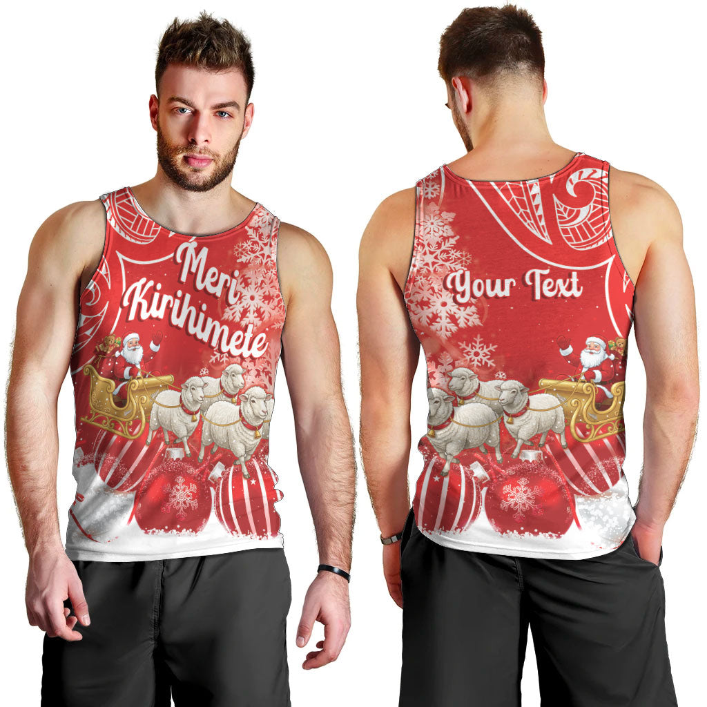 New Zealand Christmas In July Personalised Men Tank Top Funny Santa Sheep Meri Kirihimete Red
