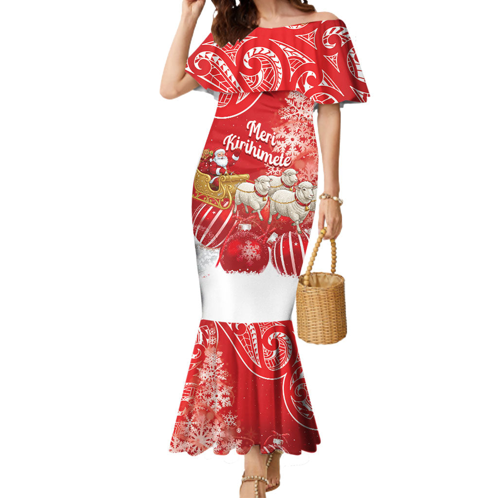 New Zealand Christmas In July Personalised Mermaid Dress Funny Santa Sheep Meri Kirihimete Red LT14 Women Red - Polynesian Pride