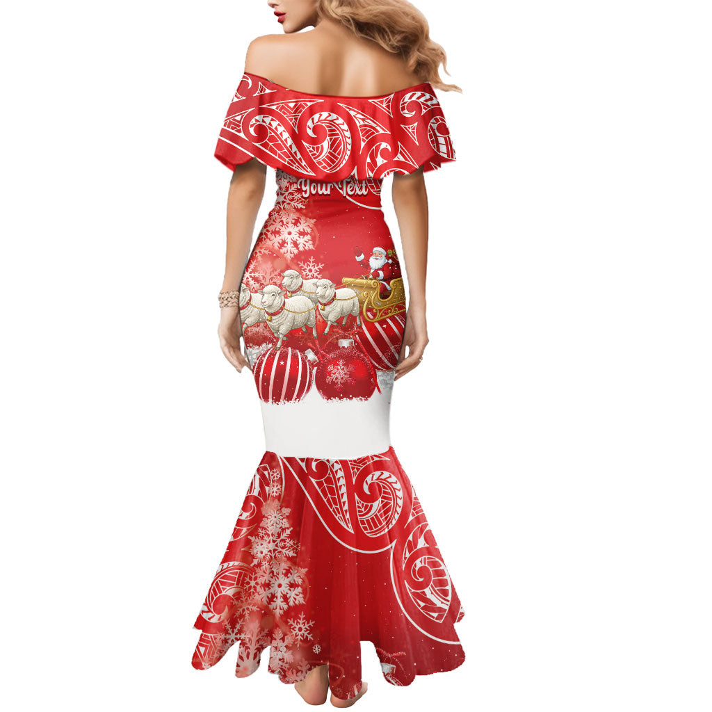 New Zealand Christmas In July Personalised Mermaid Dress Funny Santa Sheep Meri Kirihimete Red