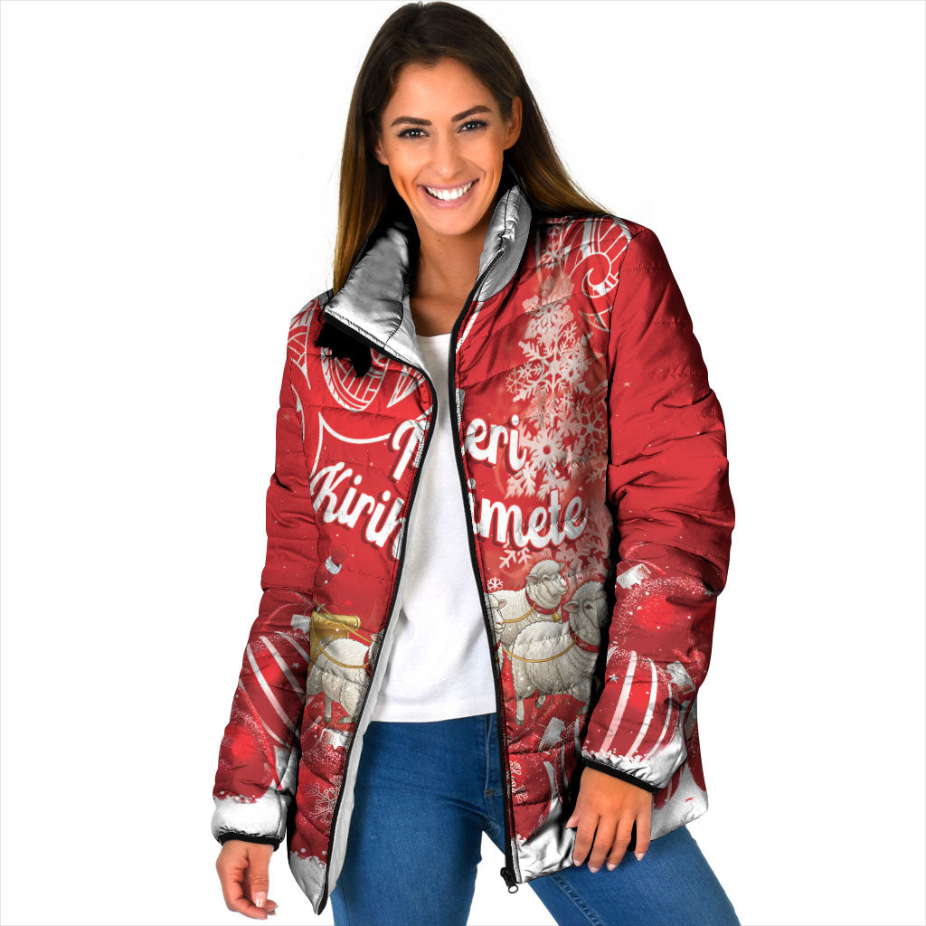 New Zealand Christmas In July Personalised Padded Jacket Funny Santa Sheep Meri Kirihimete Red