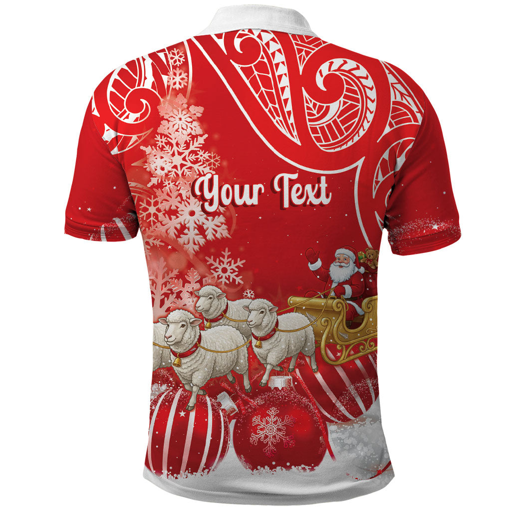 New Zealand Christmas In July Personalised Polo Shirt Funny Santa Sheep Meri Kirihimete Red