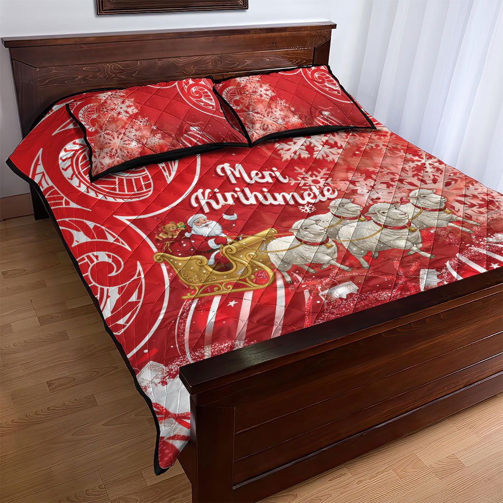 New Zealand Christmas In July Quilt Bed Set Funny Santa Sheep Meri Kirihimete Red