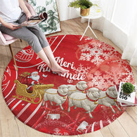 New Zealand Christmas In July Round Carpet Funny Santa Sheep Meri Kirihimete Red