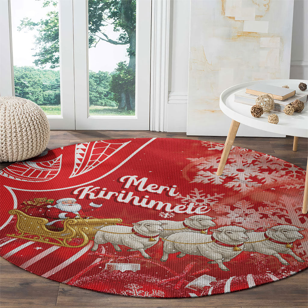 New Zealand Christmas In July Round Carpet Funny Santa Sheep Meri Kirihimete Red