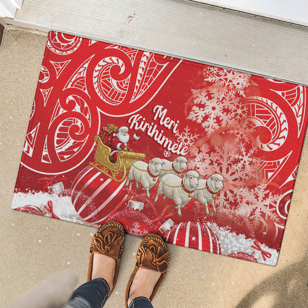 New Zealand Christmas In July Rubber Doormat Funny Santa Sheep Meri Kirihimete Red