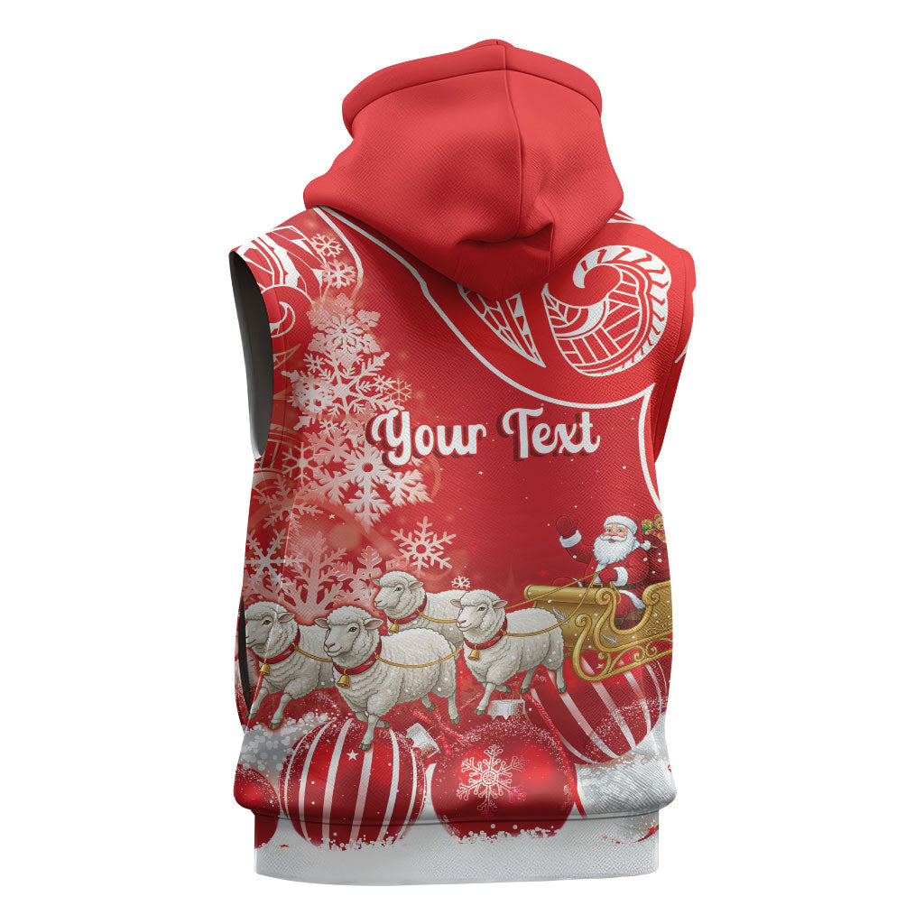 New Zealand Christmas In July Personalised Sleeveless Hoodie Funny Santa Sheep Meri Kirihimete Red