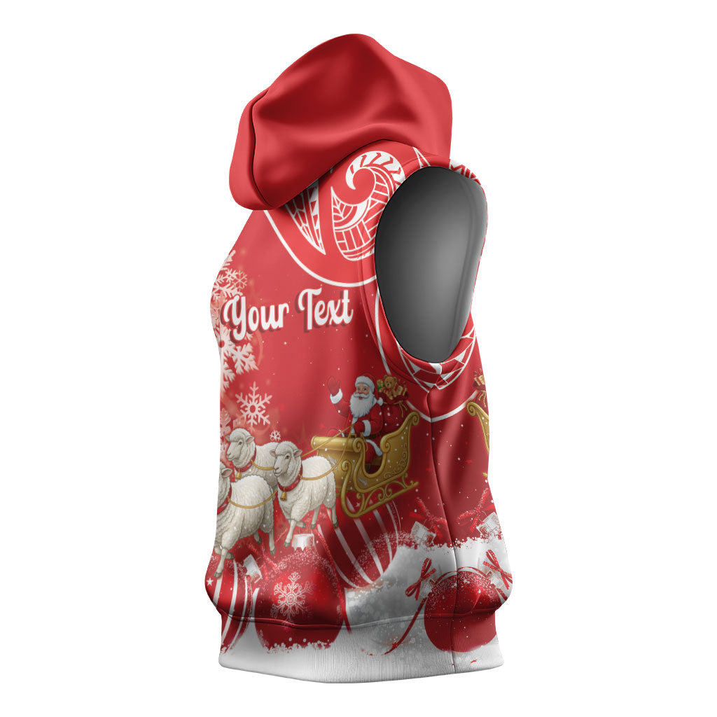 New Zealand Christmas In July Personalised Sleeveless Hoodie Funny Santa Sheep Meri Kirihimete Red