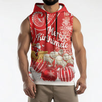 New Zealand Christmas In July Personalised Sleeveless Hoodie Funny Santa Sheep Meri Kirihimete Red