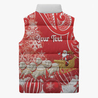 New Zealand Christmas In July Personalised Sleeveless Puffer Jacket Funny Santa Sheep Meri Kirihimete Red